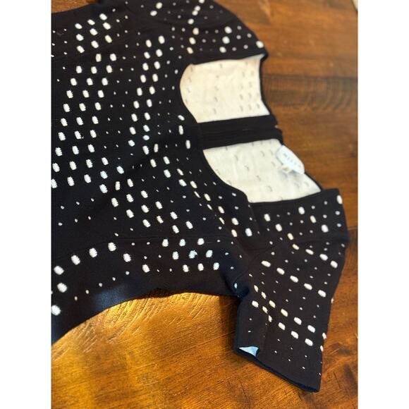 Milly Pointelle Knit Sweater Dress M Black White Fit & Flare Scoop Neck $395 - Picture 8 of 14